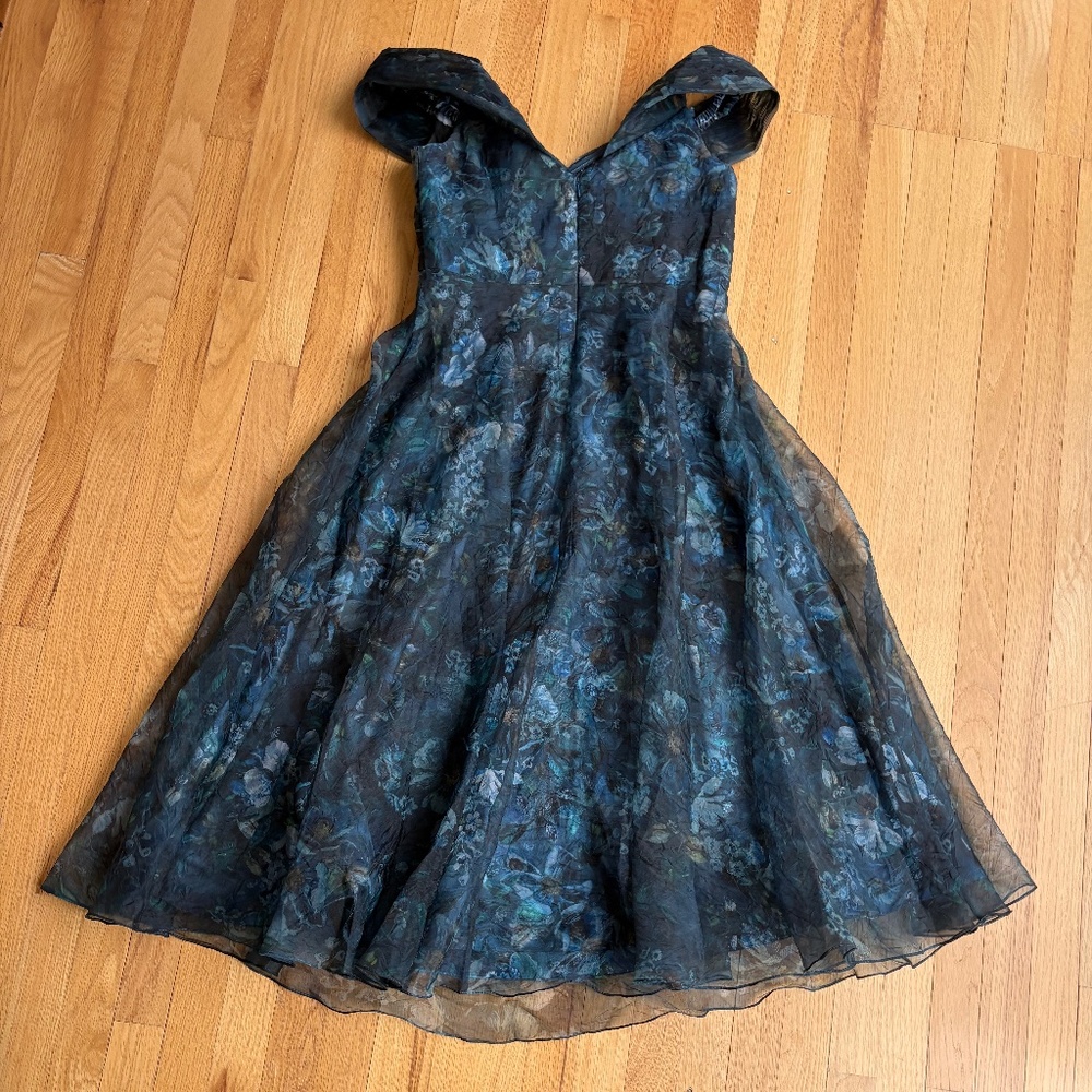 Theia  Auden Floral Crinkled Organza Off-the-Shoulder Midi Dress - Picture 6 of 9